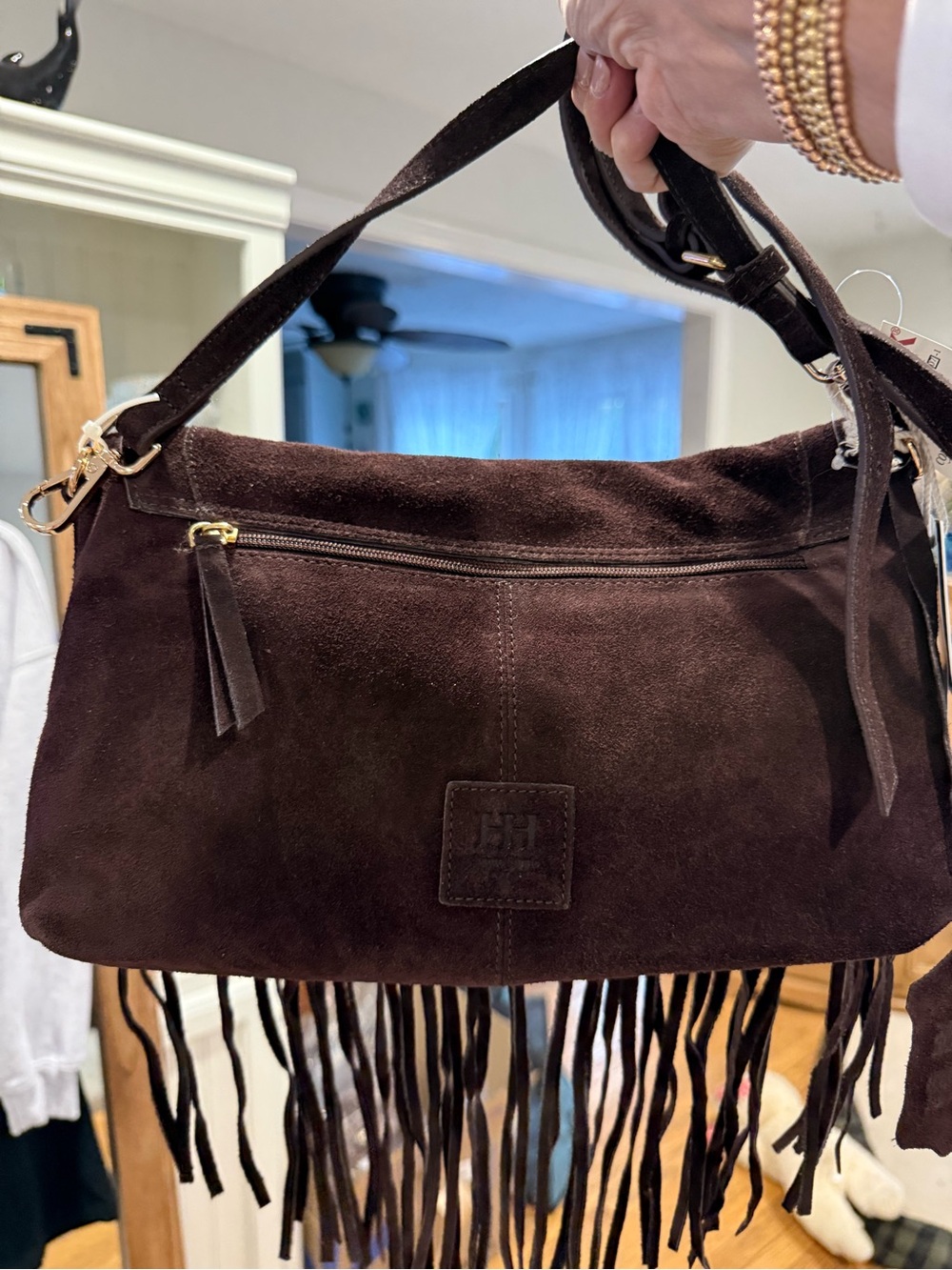 Haute Hippie Fringed Suede Crossbody Bag - Dark Brown NWT - Picture 3 of 3